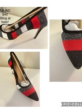 MUST SELL $25/pr OBO. Ladies heels 7.5 1-blk red silver 2- silver